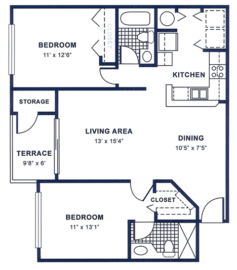 a floor plan of a house with bedrooms and a living area and a dining room